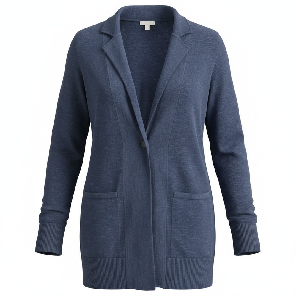 J. JILL | Navy Blue One-Button Two Front Pockets‎ Coastal Cardigan Sweater | L